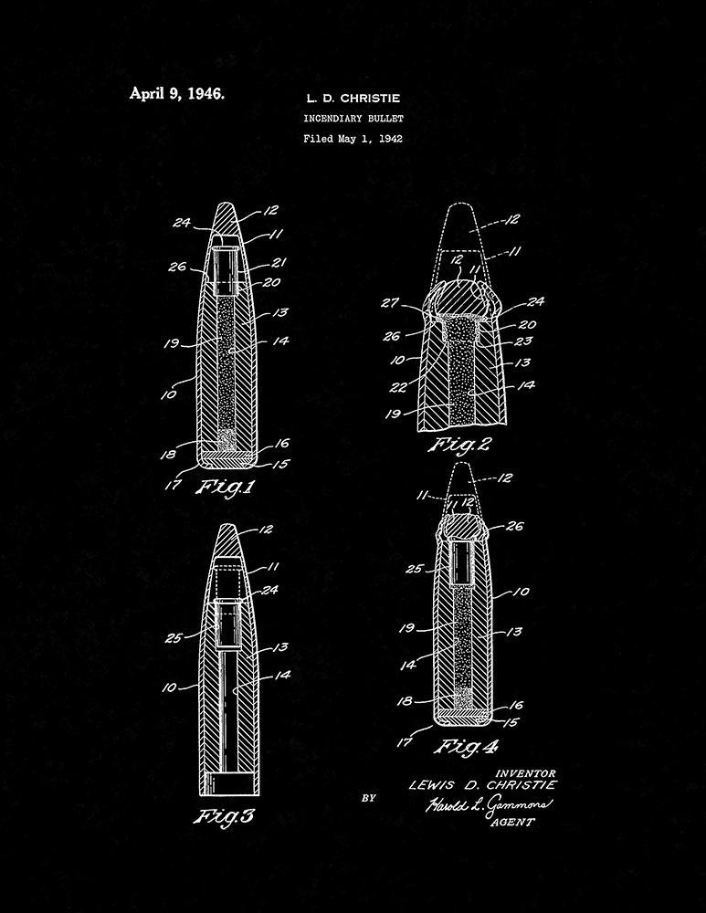 Incendiary Bullet Patent Print - Black Matte