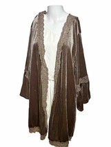 Easel Women’s LARGE Brown Open Cardigan Kimono Topper Wrap Velvet - £20.85 GBP