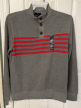 Gap Mens Sweater Size Large Gray with Red Stripes Pullover 3 Buttons at Neck NWT - £18.66 GBP