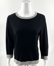 Talbots Sweater Size Large Black Gray Color Block 3/4 Sleeve Pullover Silk Blend - £23.39 GBP