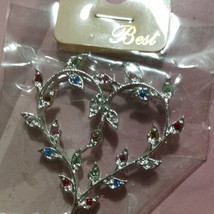 Vintage Heart Silver Pendant with Colorful Rhinestones Signed NWT - £13.18 GBP
