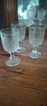 Vintage Jeannette Iris and Herringbone 4.25&quot; tall narrow wine glass 3pc Lot - £18.55 GBP