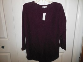 Ladies NWT New York&amp;Co Burgundy Tunic Sweater Large Shimmer Detail - £15.94 GBP