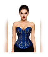 Corsetvictoria Royal Blue Overbust Corset with Embroidery Halloween Costume Top  - $1,659.75 MXN - $1,751.97 MXN