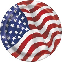 Unique Round Dinner Paper Plates - 9&#39;, Us Patriotic, 8 Pcs - $11.99