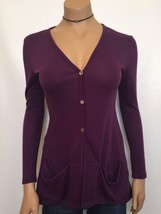Lolly Plum Purple Hi Low Long Sleeve Button Front Cardigan Sweater Size ... - £15.57 GBP