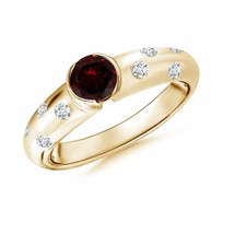 ANGARA Semi Bezel Dome Garnet Ring with Diamond Accents for Women in 14K... - £591.03 GBP