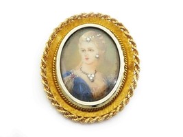 Vintage Italian Jeweled Portrait Brooch Pendant 18k Gold - £699.22 GBP