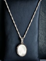 MOP Silver Mother of Pearl Pendant Oval Locket 925 A Sterling 18” Necklace - $28.04