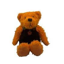 Vintage Halloween Orange Teddy Bear In Black Overalls With Pumpkin Design Plush - £11.70 GBP