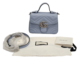 GUCCI GG Blue Calfskin Matelasse Mini GG Marmont Top Handle/Shoulder Bag - New!! - £1,607.42 GBP