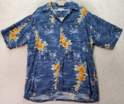 Pierre Cardin Shirt Men XL Blue Hawaiian Rayon Short Sleeve Collared Button Down - £16.18 GBP