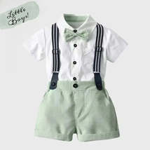 Baby Toddler Boys Light Green Suspender Shorts Bowtie and Shirt NWT - £21.52 GBP