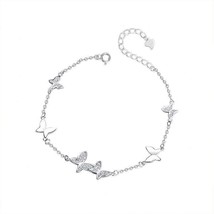 925 Sterling Silver Flying Butterflies CZ Women Cable Chain Bracelet Gifts 7&quot; - £47.21 GBP
