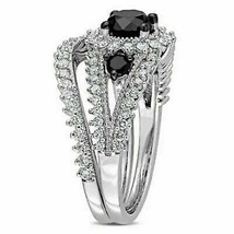 2.75Ct Imitación Blanco y Negro Diamante Novia Set Anillos 14K Bañado en Oro - £170.18 GBP