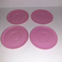 Fisher Price Fun w/Food 4 Pink Saucers for Tea Set 2009 2131 Floral Design Vtg - $9.90