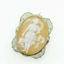 Art Deco 14K Gold Filigree Full Figure Genuine Natural Shell Cameo Pin (... - $321.75