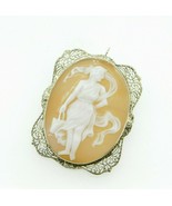 Art Deco 14K Gold Filigree Full Figure Genuine Natural Shell Cameo Pin (... - £257.19 GBP