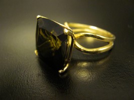 Gold Tourmaline ring. 14K solid yellow gold ring with big Green dark Tourmaline  - £780.14 GBP