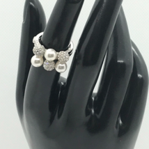Swarovski Fundamental Crystal Pearl Double Convertible Ring Silver 52/S - $69.29