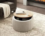 2 In 1 Round Storage Ottoman,Work As End Table And Ottoman,Grey - $207.99
