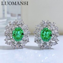 Green High Carbon Diamond Flower Earrings Women S925 Silver Jewelry Wedding Part - £73.33 GBP