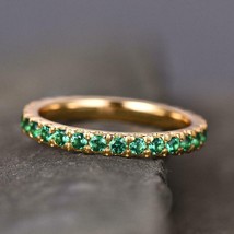 1.30Ct Round Cut Emerald Full Eternity Wedding Ring Band 14K Yellow Gold Finish - £66.02 GBP