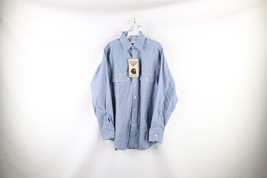 NOS Vintage 90s Carhartt Mens Medium Spell Out Chambray Button Shirt Blu... - $94.00