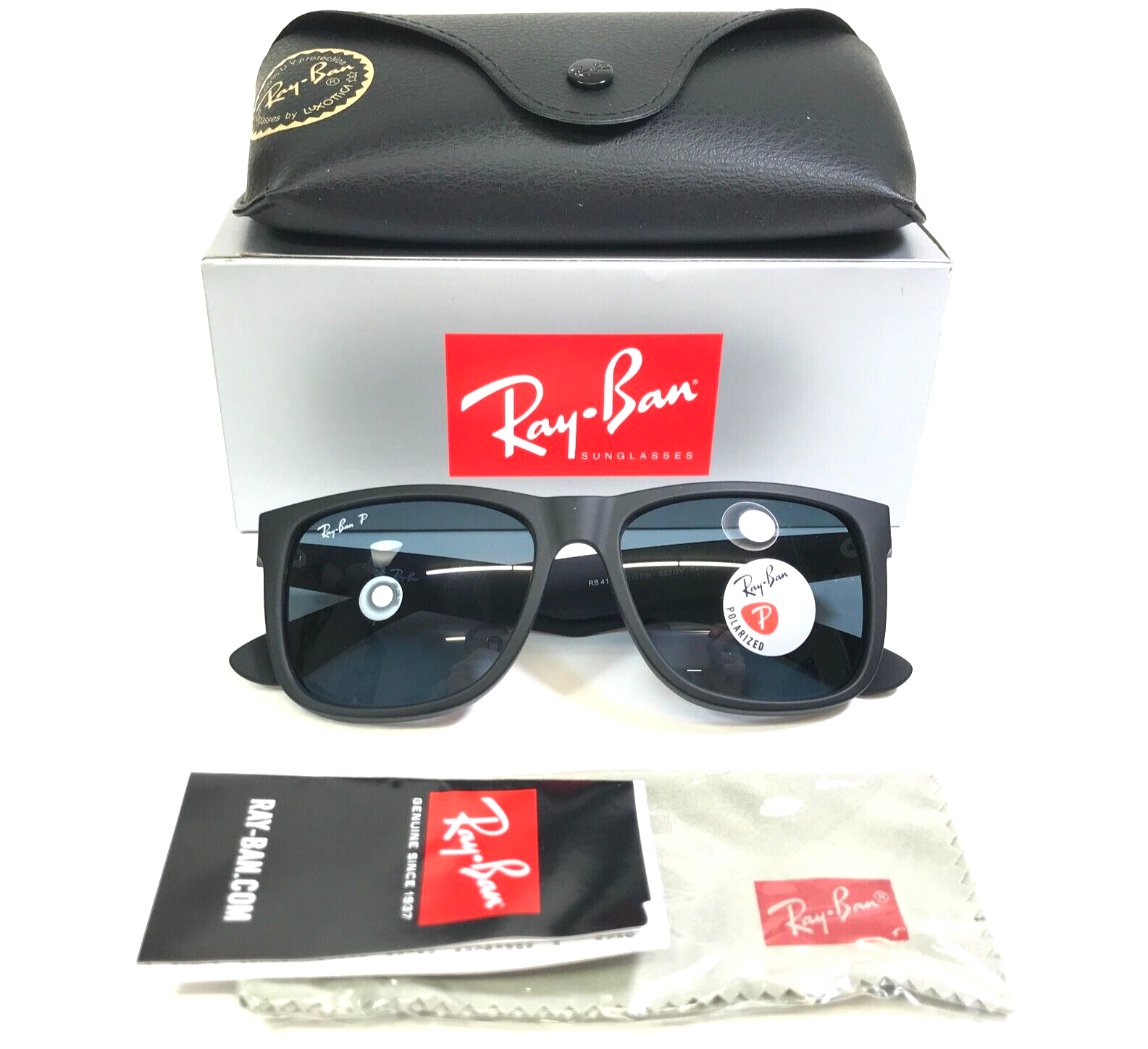 Ray-Ban Sunglasses RB4165 JUSTIN 622/2V Matte Black Rubberized Polarized Lenses - $93.28