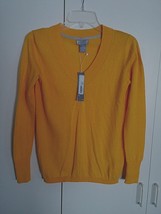 Jcp Ladies Ls COTTON/WOOL Blend Yellow V-NECK PULLOVER-XS-NWT-LIGHTWEIGHT-NICE - £7.32 GBP