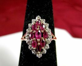 14K Yellow Gold Finish 3.75Ct Marquise Cut Ruby &amp; Diamond Cluster Women&#39;s Ring - £67.25 GBP