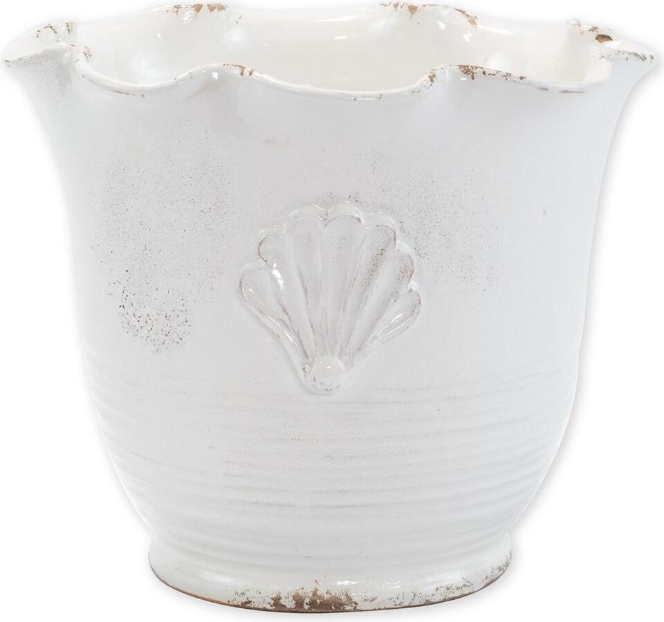 Primary image for Planter Vase VIETRI Rustic Scalloped Small White Ceramic Hand-Craft