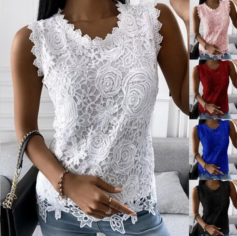 Women Lace Sleeveless Tank Top Vest Ladies Summer Casual Tank Tee Blouse... - $23.11