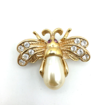 ROMAN vintage bumblebee brooch - faux pearl rhinestone gold-tone insect bee pin - £15.85 GBP