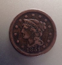 1851 PENNY LARGE CENT BRAIDED HAIR ONE CENT 1 CENT COIN 2013 - $55.00