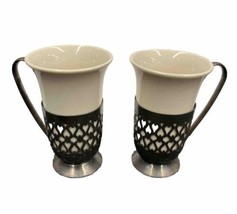 Gorham Irish Coffee Cups Silver-Plated Porcelain Inserts Set Of  Two - £17.95 GBP