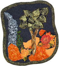Golden Tree at Night: Quilted Art Wall Hanging - £295.84 GBP