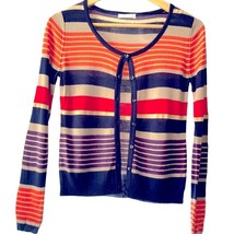 Beautiful &amp; Soft Promod French Fashion Colorful Stripe Button Cardigan Sweater - £4.68 GBP