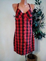 Vintage Y2K Betsey Johnson Luxe Red Flannel Checkered Dress Open Back Red Plaid - £59.95 GBP