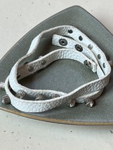 Long Thin Faux White Leather w Clear &amp; Bronze Rhinestones Multi Wraps Sn... - £11.90 GBP