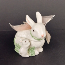 1999 Mud Pie Rabbit and Baby Bunny Jewelry Trinket Box 3.5&quot; Tall - $12.95