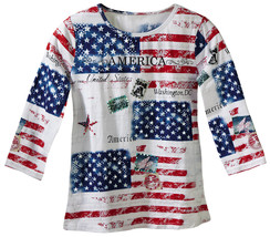 NICE AMERICAN PATRIOTIC WOMENS  BLOUSE WITH SEQUINS  SIZE LARGE - £19.65 GBP