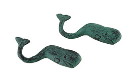 Set of 2 Verdigris Finish Sperm Whale Cast Iron Wall Hooks - £21.46 GBP