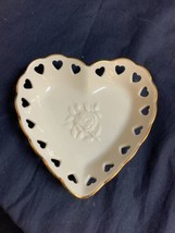 Lenox Heart Shaped Dish - Cream with Gold Trim &amp; Heart Shaped Cutouts &amp; Rose  - £11.47 GBP