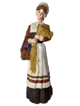 Fall Harvest Figurine Lady Woman Wheat Stalks Thanksgiving 9&quot; Hand Painted Resin - £11.83 GBP