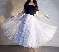Pastel Color Layered Tulle Skirt Women Custom Plus Size Rainbow Tulle Midi Skirt image 9