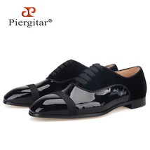 Patent Leather Stitching Velvet Men Derby Shoes For Wedding and Prom Handmade La - £212.89 GBP
