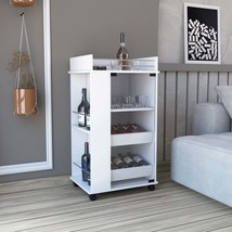 White Bar Cart: Glass Door, 2 Shelves, Casters - $216.99