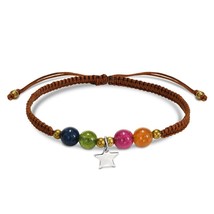 Sparkling Multicolor Quartz Stone and Star Silver on Brown Adjustable Bracelet - £11.65 GBP
