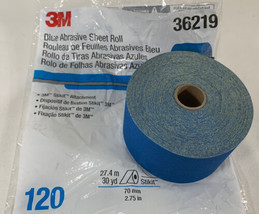 3M Stikit Blue Abrasive Sheet Roll 36219 - Grit 120 PSA Sandpaper 2.75&quot; x 30 yd - £27.57 GBP